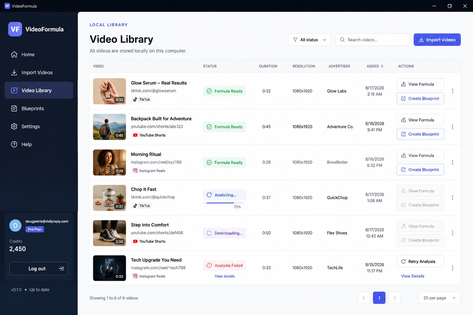 VideoFormula desktop video library